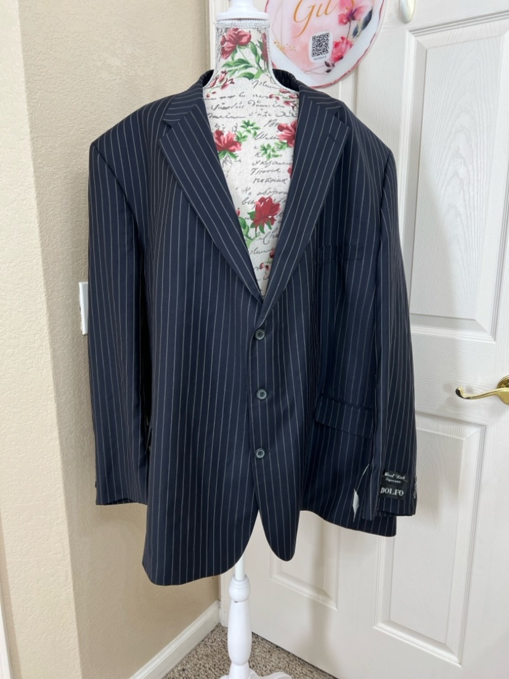 Adolfo Navy Pinstripe Single-Breasted Suit Jacket